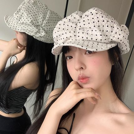 韩系设计师品牌波点云朵鸭舌帽女氛围感纯欲显脸小八角帽贝雷帽子