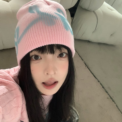 2024新款韩国秋冬个性涂鸦字母针织帽显脸小护耳保暖毛线帽冷帽潮