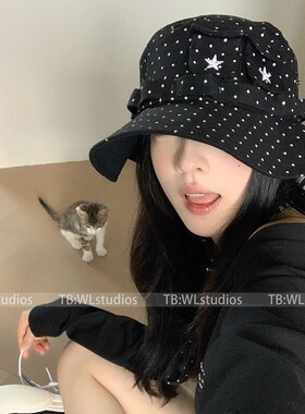 新款波点星星牛仔渔夫帽女春秋户外徒步出游登山帽子防晒显脸小潮