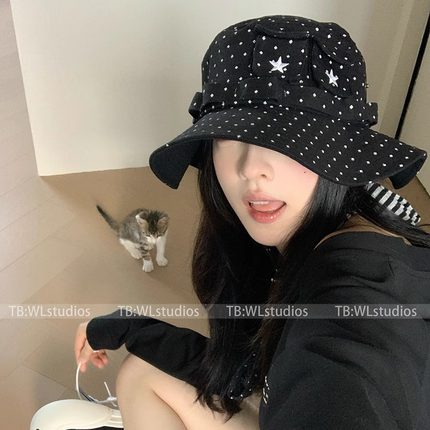 新款波点星星牛仔渔夫帽女春秋户外徒步出游登山帽子防晒显脸小潮