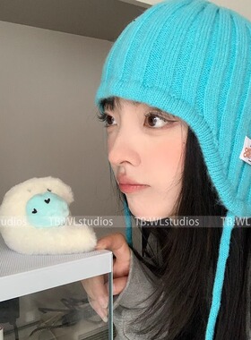 显白！韩国博主同款秋冬绑带护耳毛线帽子女百搭保暖针织帽冷帽潮