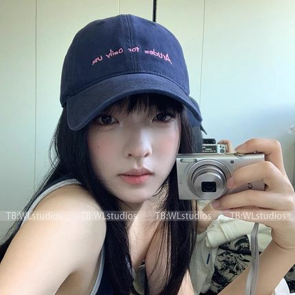 显白！韩系百搭做旧刺绣棒球帽女夏季显脸小软顶弯檐鸭舌帽子潮