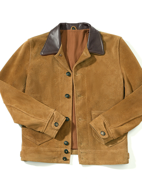 1902s复古做旧皮衣头层反绒毛牛皮外套男士翻领油蜡领RL真皮夹克