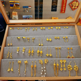 黄金耳环首饰收纳盒项链手串收纳首饰盒大容量耳钉吊坠戒指珠宝箱