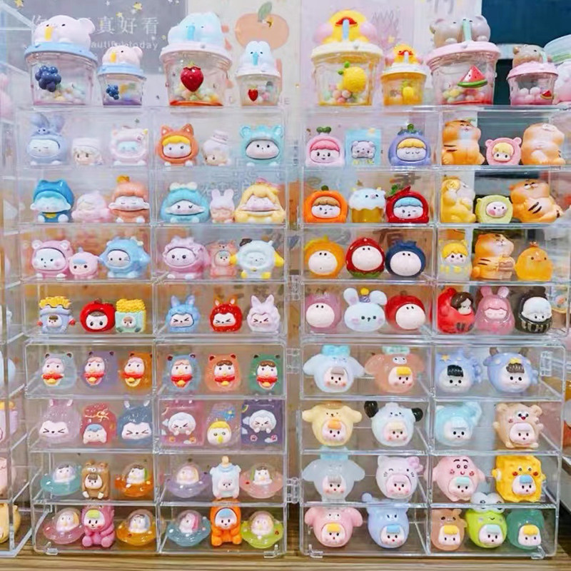 可爱萌粒收纳盒立牌小人牌展示盒透明公仔小摆件积木展示收纳盒子,收纳整理,桌面收纳盒,淘宝优惠券,粉丝福利购,淘宝优惠卷