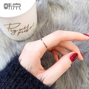 韩京冷淡风欧美简约几何弧形光面超细网红钨钢戒指女精致时尚 指环