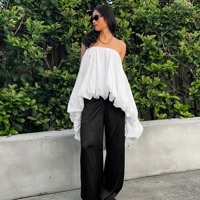 欧美女士连衣裙不规则吊里长裙气质露肩花苞短裙两穿2025夏季