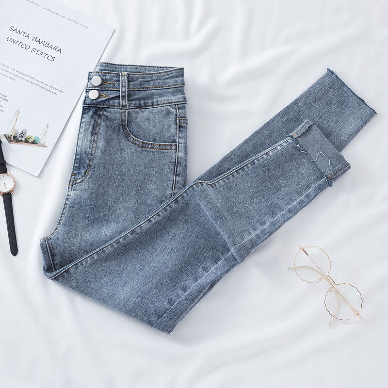 高腰牛仔裤女夏季薄款九分修身小脚小个子显瘦显高紧身网红裤子潮