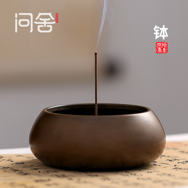 香炉纯黄铜仿古香插家用室内宣德炉复古檀香线香炉上香钵式香薰炉