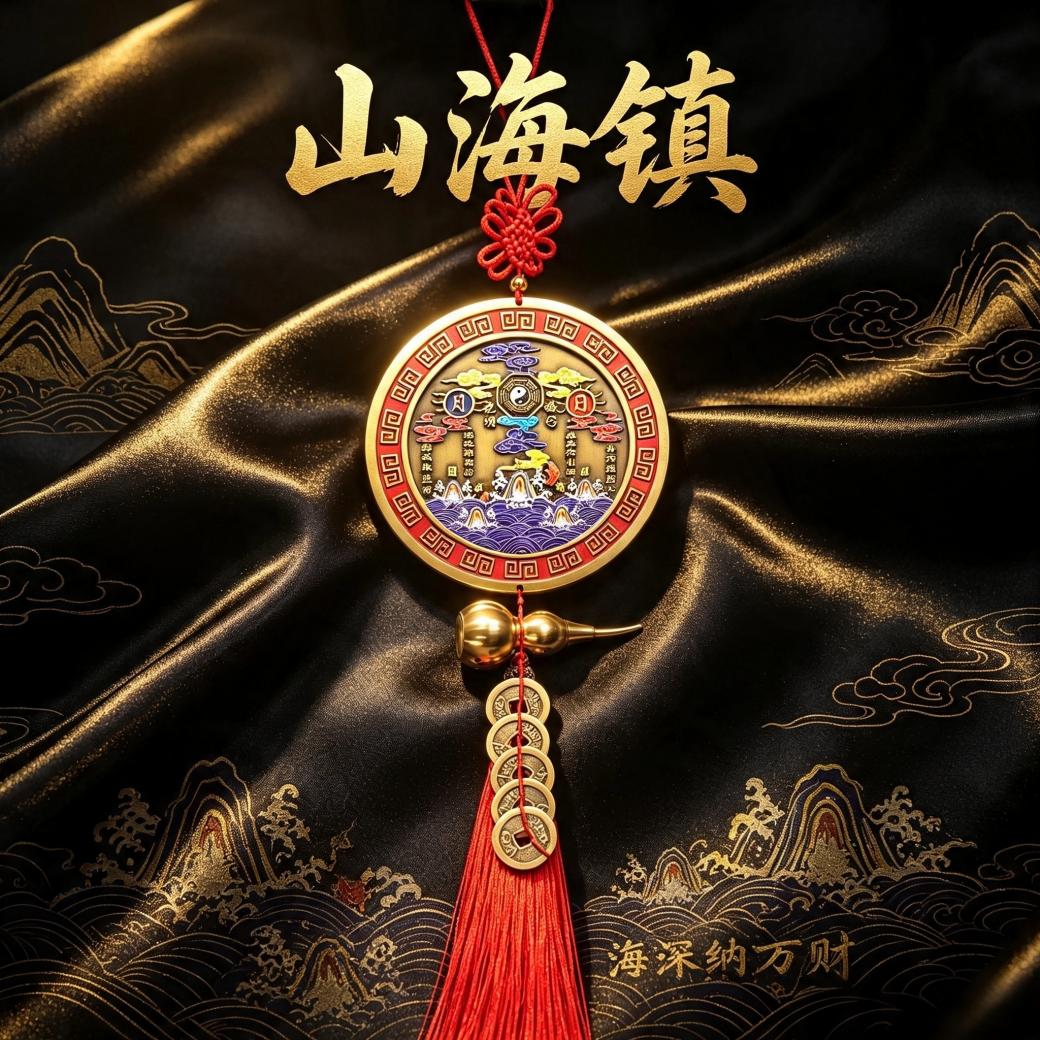 中式彩绘日月山海镇招财平安挂件