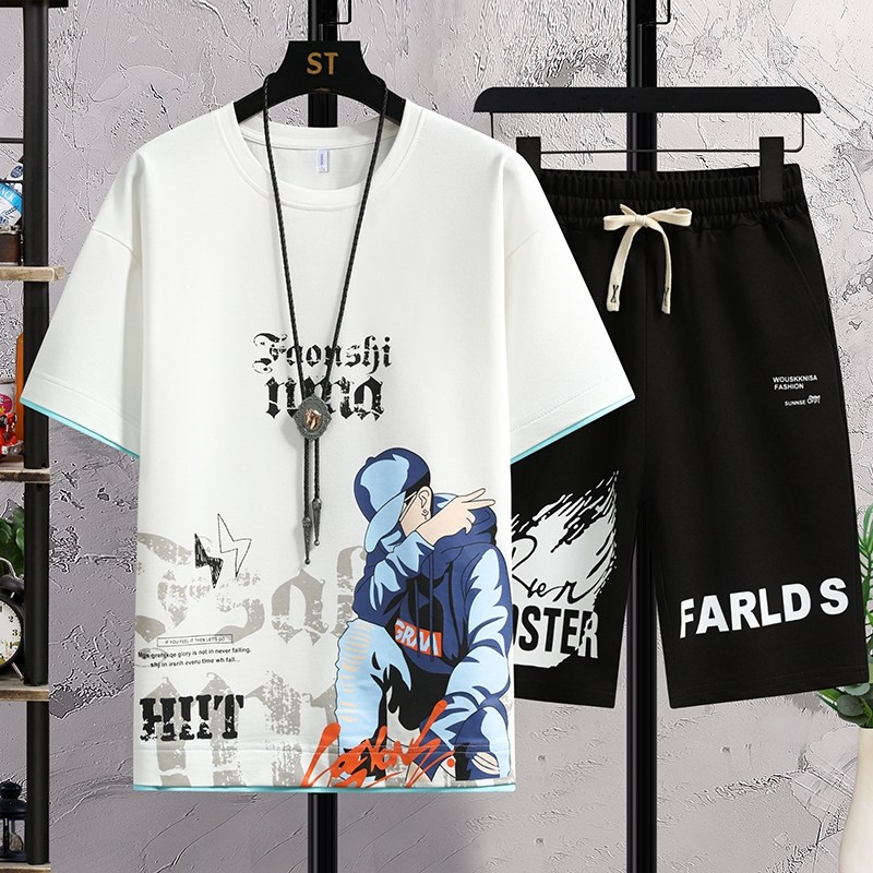 青少年夏季套装男孩12-15岁初中学生13短袖t恤14帅气大童一套衣服