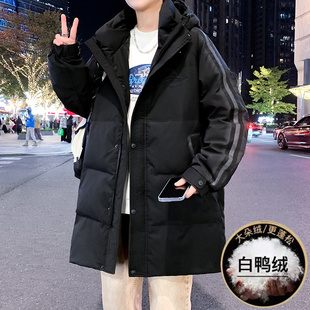 青少年中长款羽绒服男冬季初中高中学生潮牌帅气加厚外套大童冬装