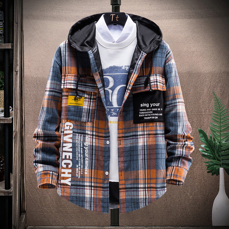 格子外套男春秋款青少年胖男孩夹克初中高中学生潮流帅气大童男装