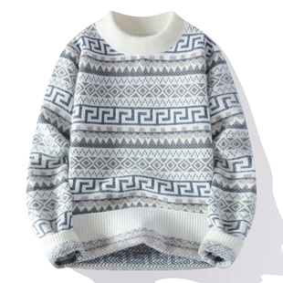 秋冬季青少年毛衣男款初中高中学生大童内搭打底衫加绒加厚羊绒衫