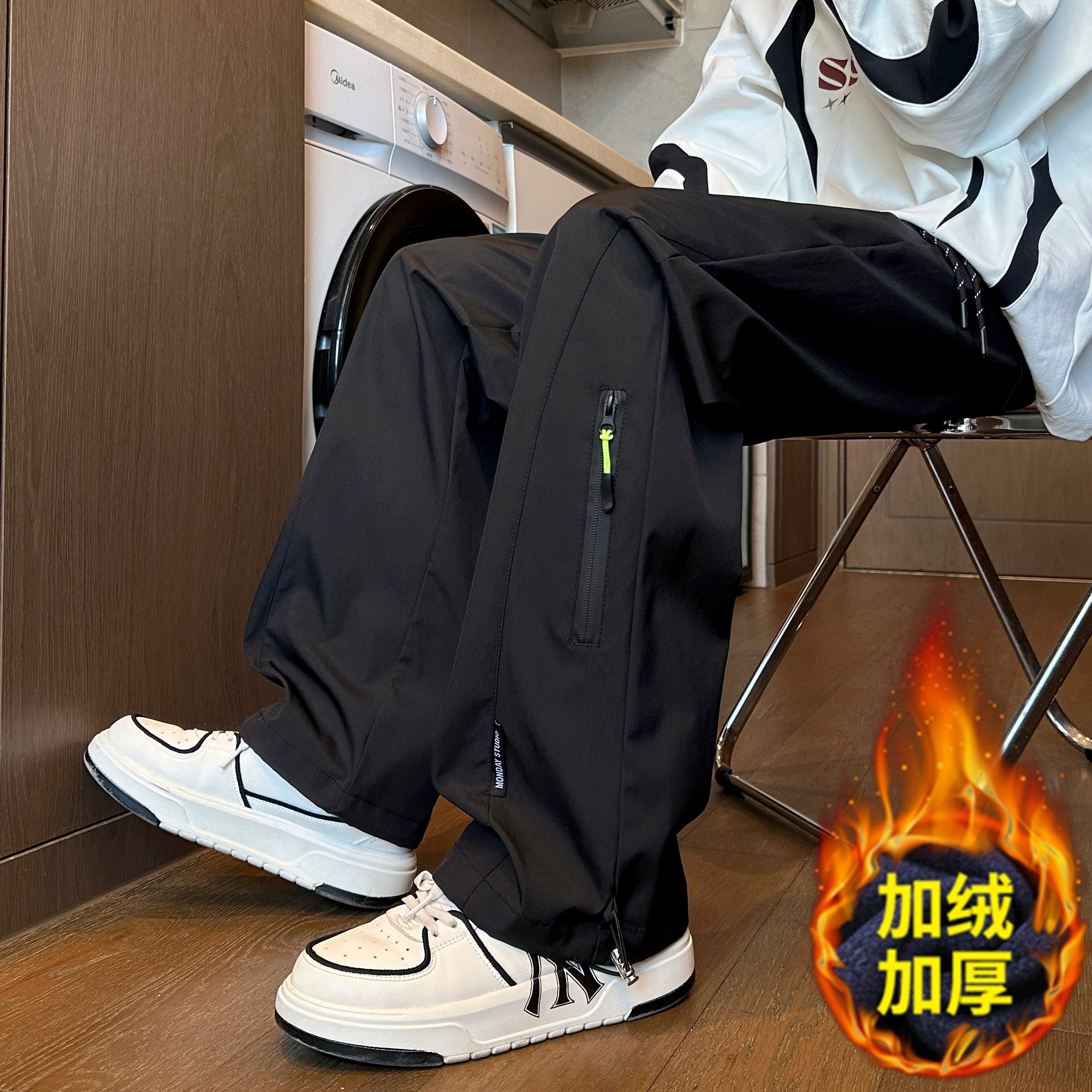 秋冬季加绒加厚工装裤子男孩初中学生青少年大童直筒休闲运动长裤,男装,休闲裤,淘宝优惠券,粉丝福利购,淘宝优惠卷