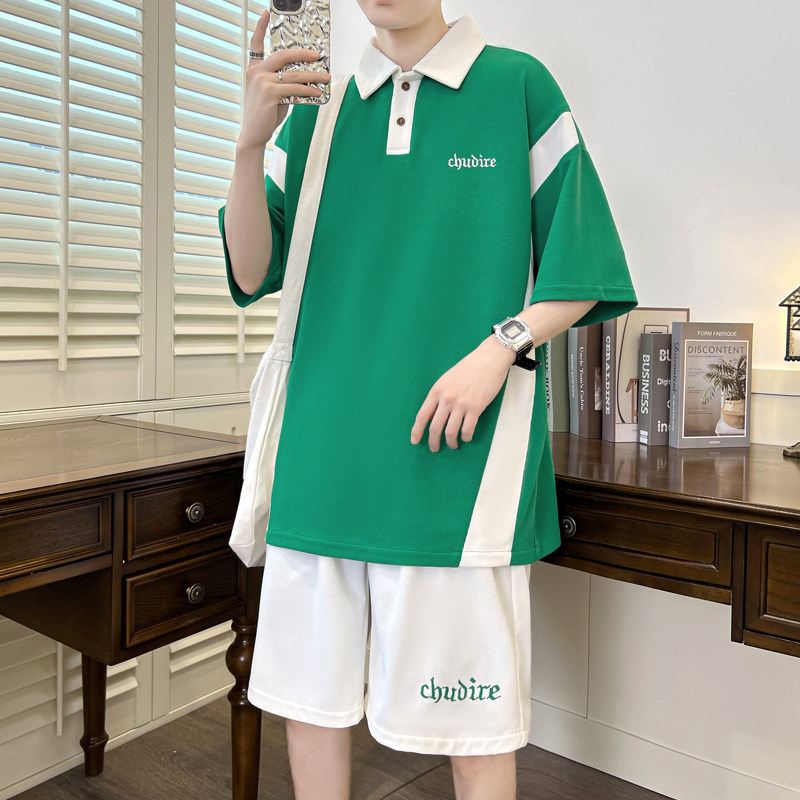 青少年夏季短袖t恤男孩polo衫初中高中学生运动套装帅气大童夏装