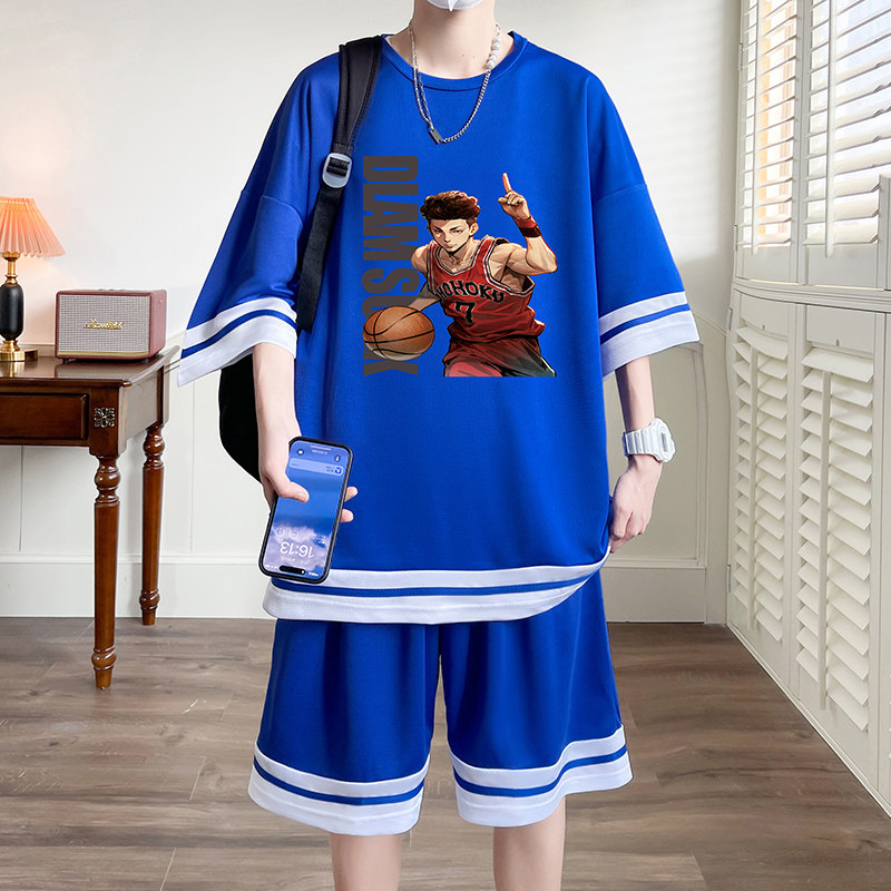 夏季速干球衣短袖t恤男孩青少年初中学生篮球服帅气大童运动套装