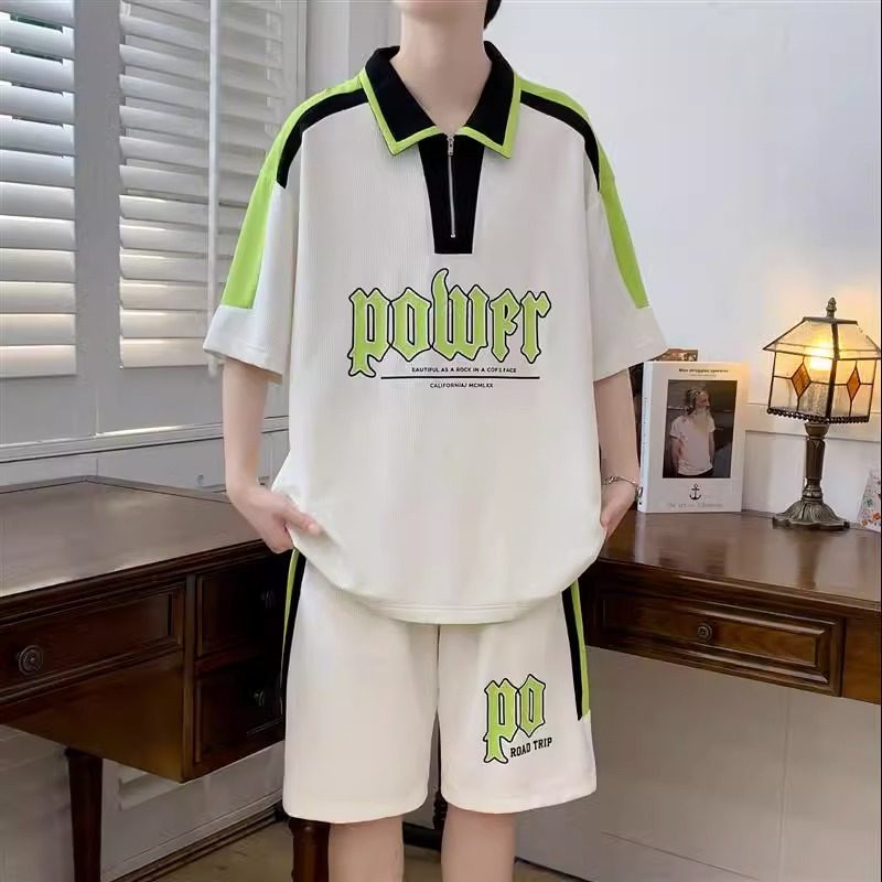 青少年夏季运动套装男孩潮流帅气大童短袖t恤初中高中学生POLO衫