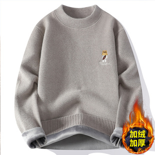 半高领毛衣男款秋冬季加绒加厚线衣青少年初中高中学生针织打底衫