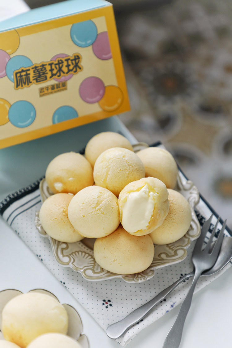 【爆浆麻薯球】淡淡奶香q弹有嚼劲新品欢牛蛋糕屋零食一盒6个装