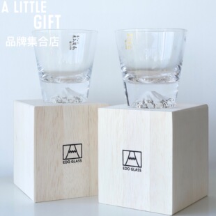 日本正品富士山江户硝子手工玻璃杯套盒威士忌酒杯结婚生日礼物