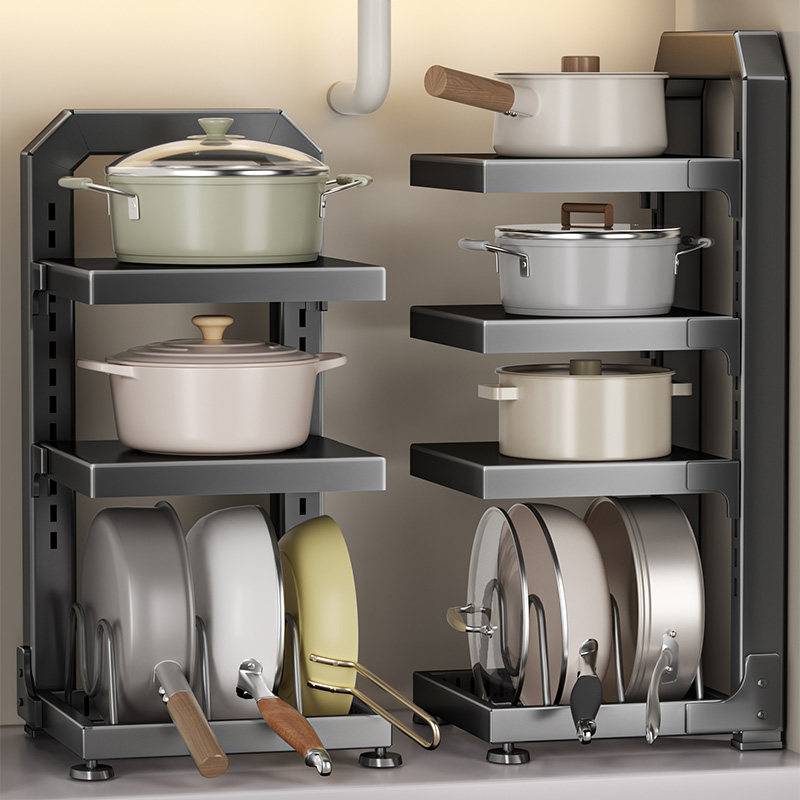 厨房锅具收纳架橱柜多层置物架家用大尺寸锅架多功能水槽下收纳架