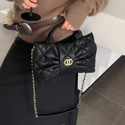 2025新款小香风菱格链条软皮女包蝴蝶结款单肩手提斜挎百搭包包