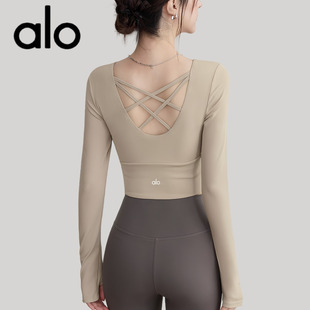 AIo瑜伽服女新款带胸垫长袖高级感运动上衣跑步普拉提训练健身服