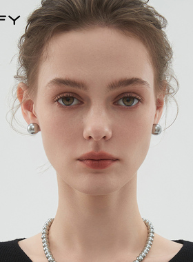 S999纯银施家灰色真多麻珍珠耳钉女轻奢简约高级感气质耳环耳饰