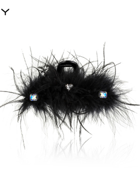 黑色羽毛抓夹女鸵鸟毛发夹高级感2026新款后脑勺显发量毛毛鲨鱼夹