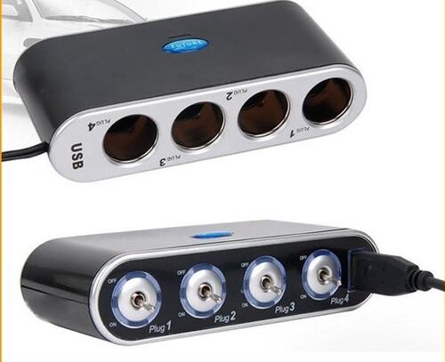 充一拖4usb电源分配器车载带开关蓝灯点烟器插座插头电源转换车