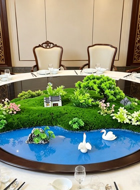 圆桌大餐桌轻奢餐厅转盘花创意造