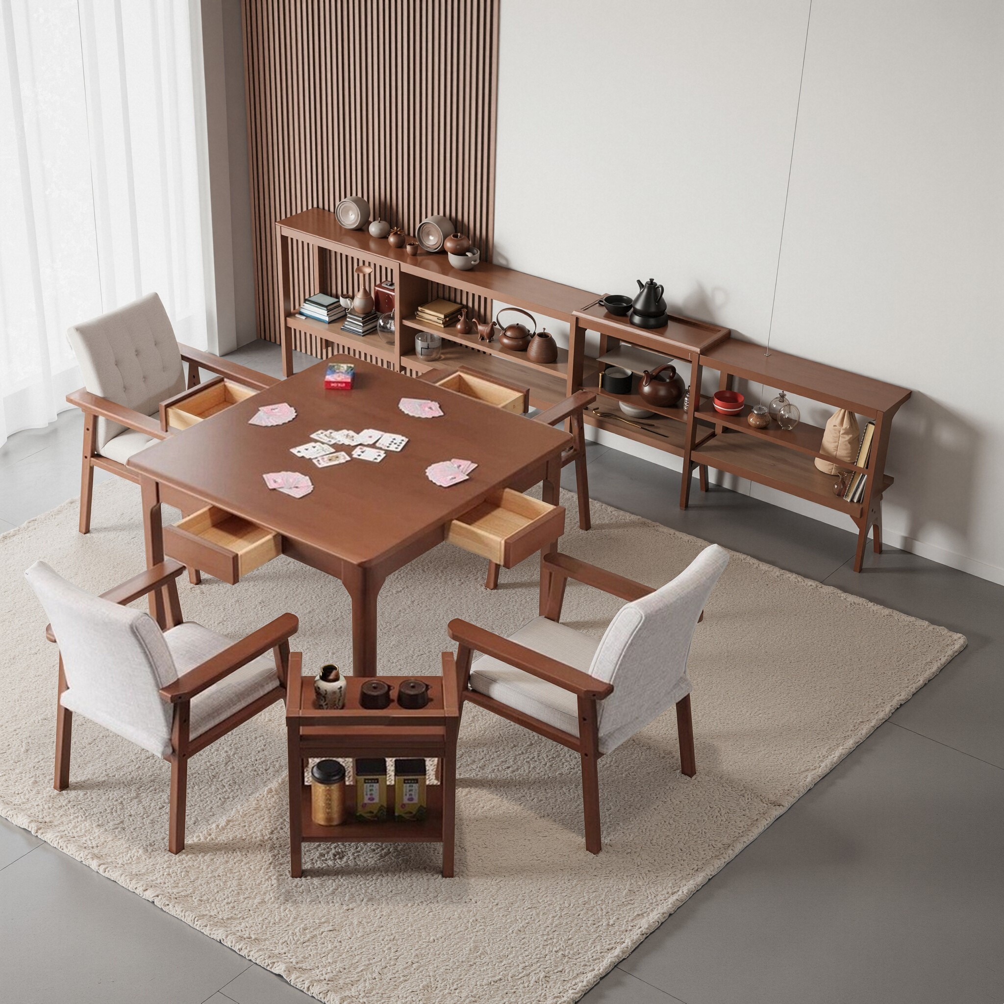 打牌四方桌棋牌室掼蛋四方桌子供桌八仙桌正方形餐桌一整套休闲桌