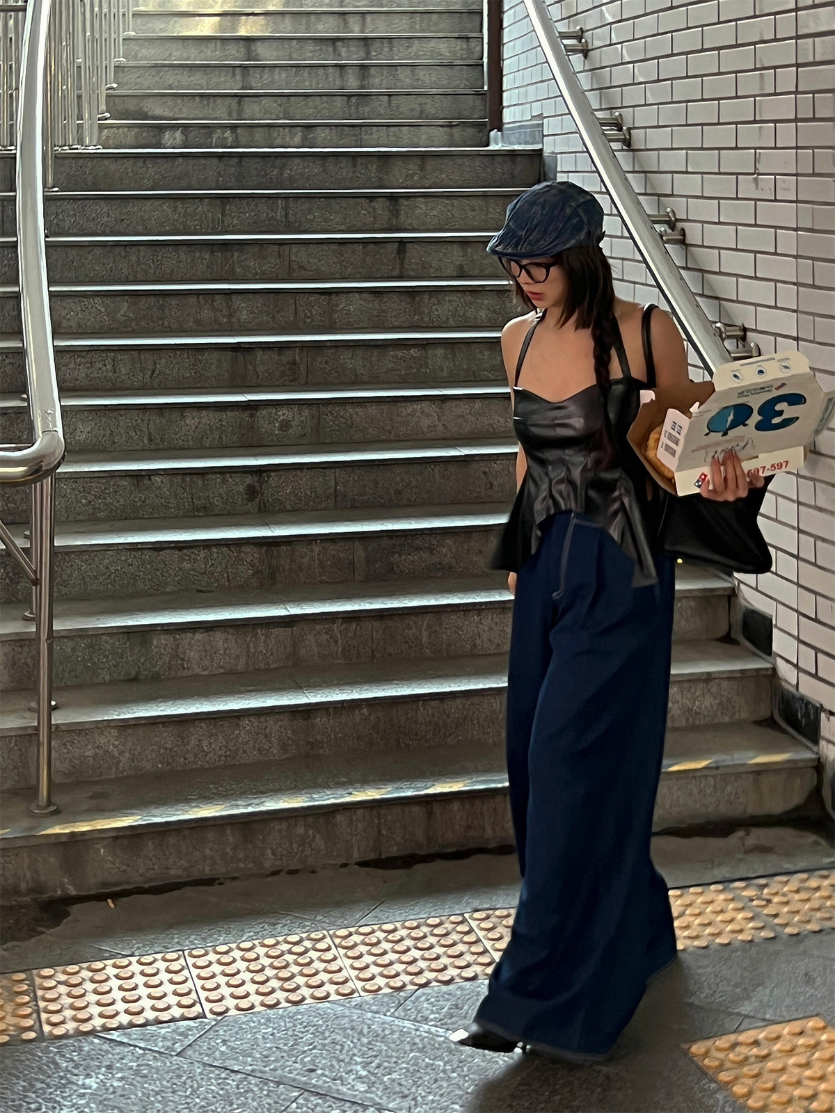 dindi 丹宁色牛仔长裤高品质阔腿裤宽松高腰显瘦复古蓝女裤子新款