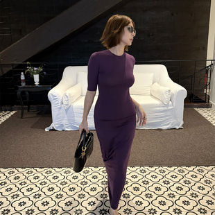 早秋好版 神秘气息 型中袖 紫色套装 显瘦两件套 SECRET 女修身 DINDI