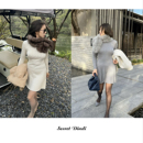 裙子 百搭长袖 SECRET DINDI绞花肌理圆领针织连衣裙休闲风收腰修身