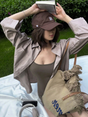 卡其色oversized男友风宽松衬衫 翻领中长款 大版 DINDI 开衫 外套