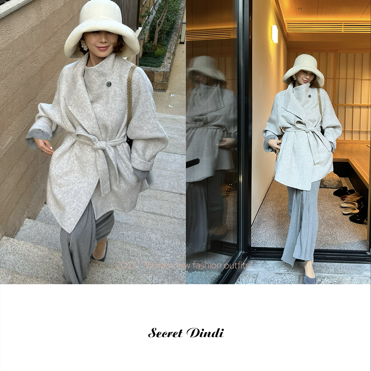 SECRET DINDI山百合清冷系中长款双面羊绒大衣外套休闲风百搭外套