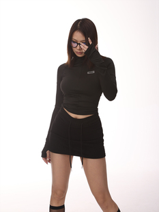 打底衫 t恤紧身显瘦短款 上衣女辣妹风 半拉链半高领运动长袖 DINDI