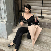 DINDI利落感 保暖黑色针织上衣 长裤 SECRET 套装 女秋冬复古两件套
