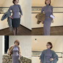 通勤连衣裙女 修身 SECRET DINDI冬日序曲自发热保暖高领灰紫打底衫