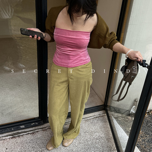 薄款 春芽 灯芯绒直筒休闲裤 女春季 SECRET 复古高腰显瘦长裤 DINDI