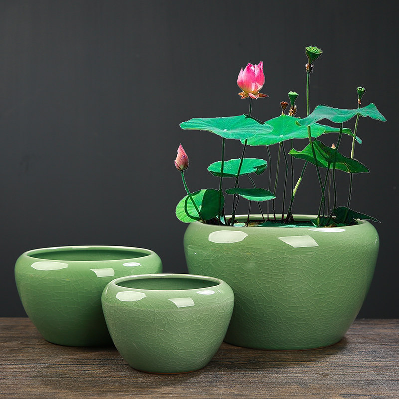 创意哥窑水仙花花盆陶瓷复古无孔大号水培植物碗莲盆缸铜钱草专用