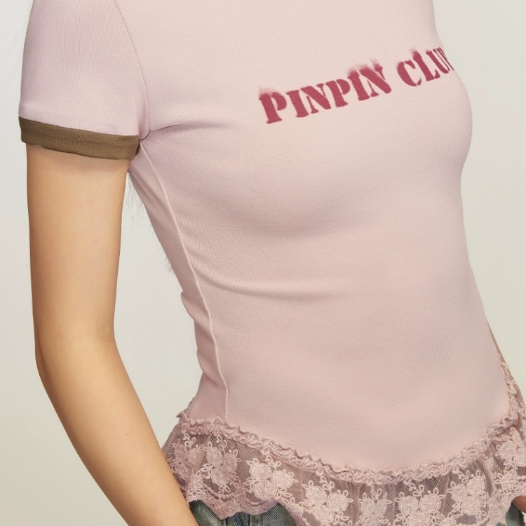 【昕怡粉丝专享】「PINPINPLUS」印花字母修身少女感T恤8B66191FP