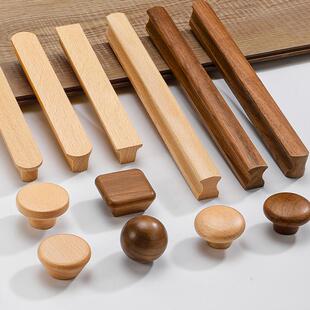 T型原木衣柜拉手实木抽屉橱柜木质儿童柜门把手木头柜子日式简约