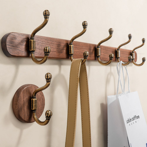 木质挂衣钩进门玄关衣服挂钩中式实木墙上中古风挂架衣帽壁挂墙壁