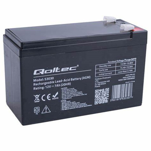 Qoltec蓄电池 53030 12V-7AH/20HR 免维护可充电电池