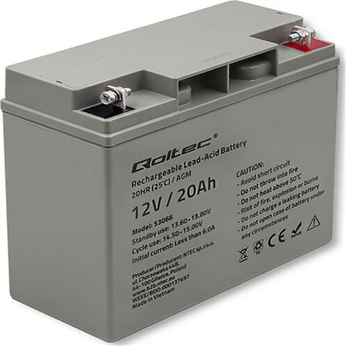 Qoltec 蓄电池 12V20AH 20hr/25°c AGM 免维护铅酸电池