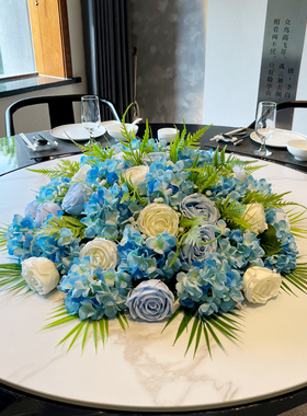 酒店餐桌花摆花仿真花大圆桌中间摆件高端餐厅摆放装饰花转盘假花