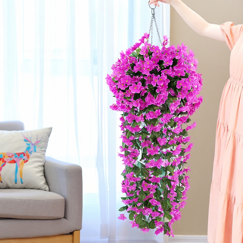 仿真紫罗兰花藤壁挂吊兰花大绣球假花塑料花绢花藤条阳台婚庆装饰